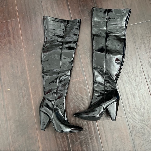 Forever 21 Black Patent Over-the-Knee Boots – Block Heel 7.5 - Picture 2 of 5